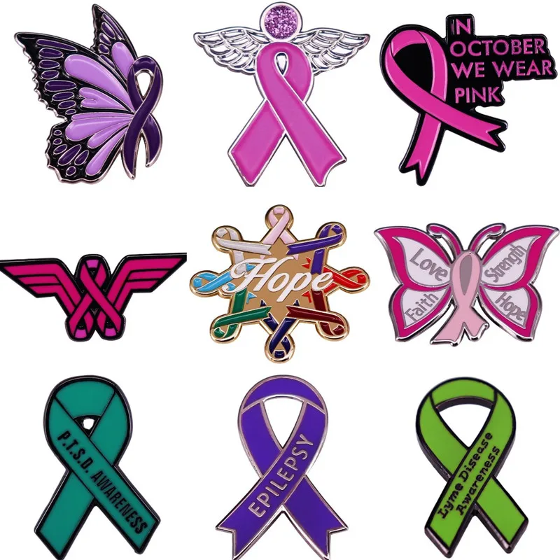 

Ribbon Bow Breast Cancer Awareness Pin Enamel Brooch Alloy Metal Badges Lapel Pins Brooches for Backpacks Jewelry Accessories