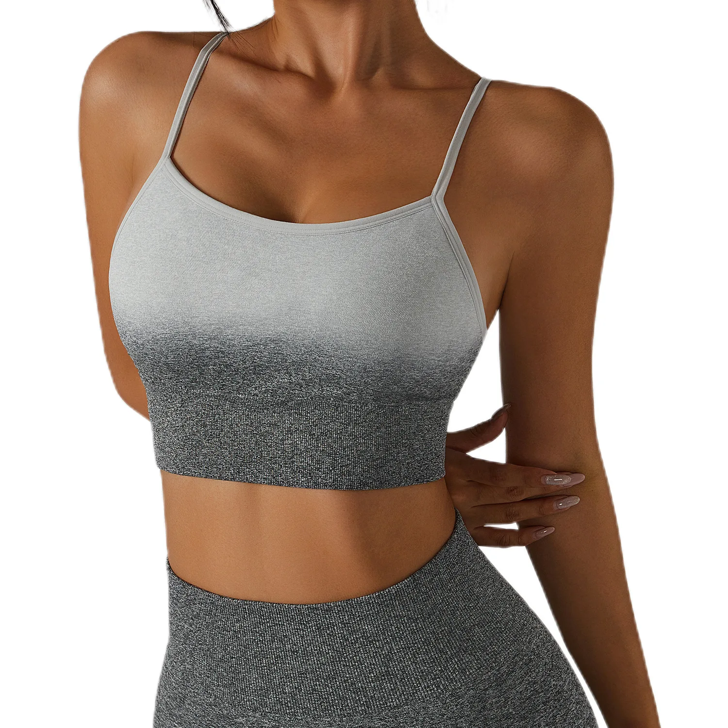 

Gradient Color Women Sports Underwear Padded Bra Cross-border Hanging Dye Seamless Yoga Bra Breathable Suspender Fitness Tops