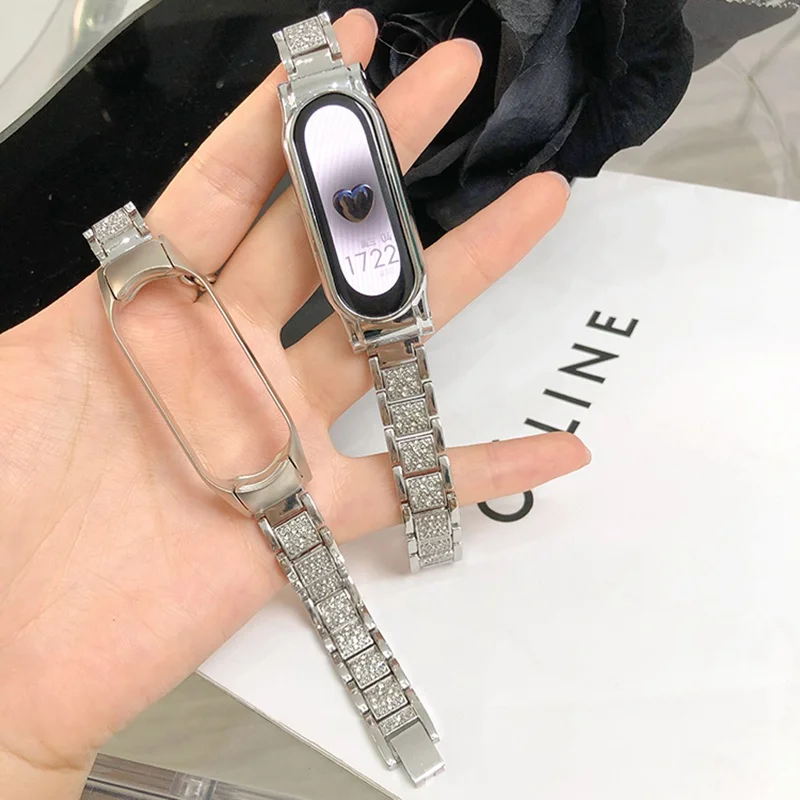 

For Xiaomi Mi Band 8 7 6 5 Strap Luxury Glitter Diamond Metal Bracelet Miband 8 5 6 Stainless Steel Replacement Wristband Correa