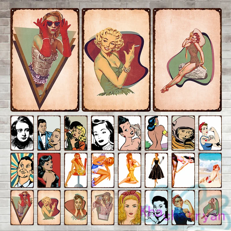 Винтажные металлические знаки для комиксов девушек и женщин железная Оловянная