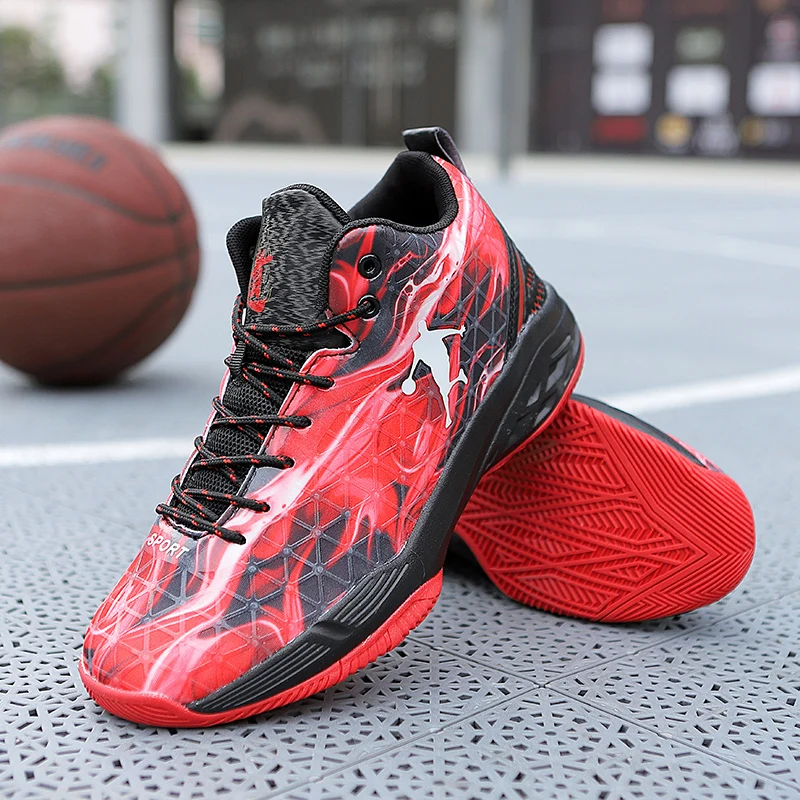 Fashion Red Basketball Sneakers for Men Women Breathable Outdoor High Top Sneakers Men Sports Basketball Training Athletic Shoes