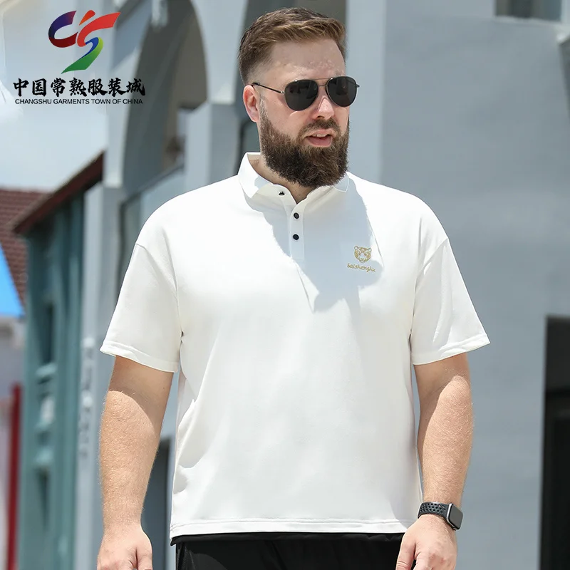 

2023 Changshu Baishenghu Plus Size Men's Polo Shirt Cotton Husband Tops Casual Short Sleeve T-shirt Oversized