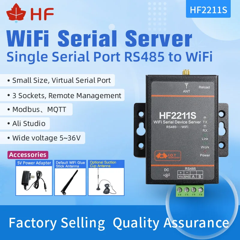 

HF2211S Serial to WiFi RS485 to WiFi/Ethernet Converter Module for Industrial Automation Data Transmission TCP IP Telnet Modbus
