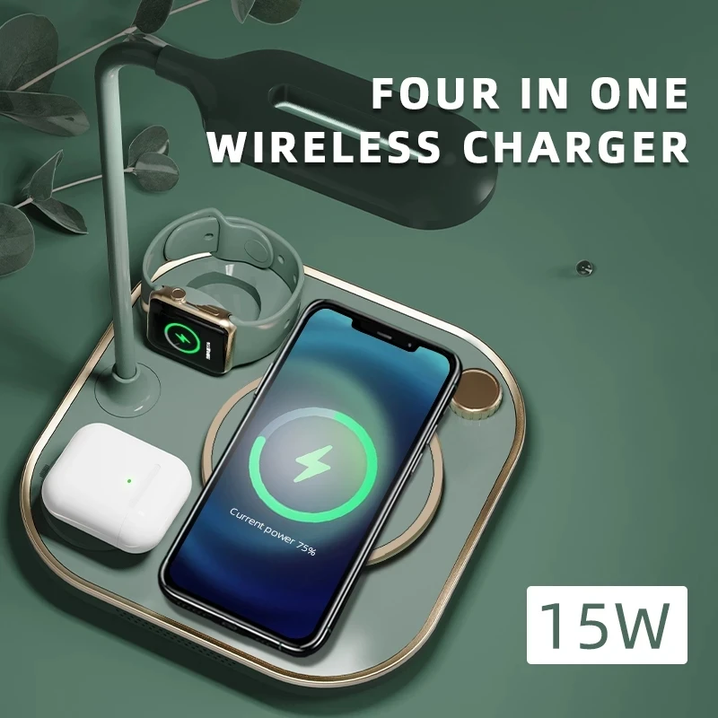 15w fast 3 in 1 wireless charging for iphone phone watch earphone modern led office desk lamp wireless charger lamp free global shipping