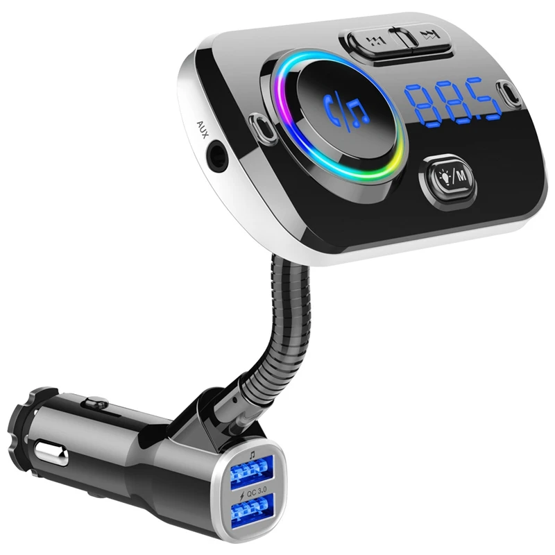 

BC49AQ Bluetooth 5.0 FM Transmitter Aux Car MP3 Player Wireless Handsfree Car Kit QC3.0 USB Charger Support LED Backlit