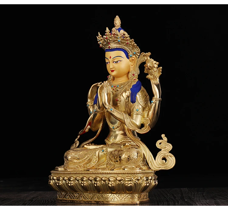 5A+ ХОРОШИЙ 33 СМ большой # HOME Temple эффективный тибетский золотой статуя Shadakshari