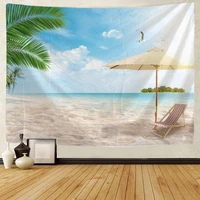 the beach sea gull scenic tapestry and sandy beach picnic towel