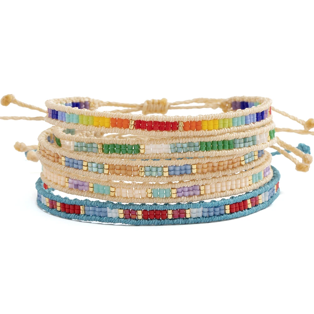 

New Fashion Handmade Colorful Rainbow Miyuki Seed Beads Jewelry Boho Braided Adjustable Friendship Bracelets For Gift