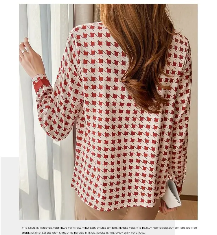 Женские атласные рубашки FANIECES красные с рисунком гусиные лапки Элегантные