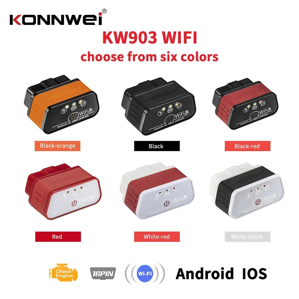 

KONNWEI KW903 Wireless Wifi OBD2 Scanner 12V Diagnostic Code Reader for Android and iOS Auto Scanner Code Reader
