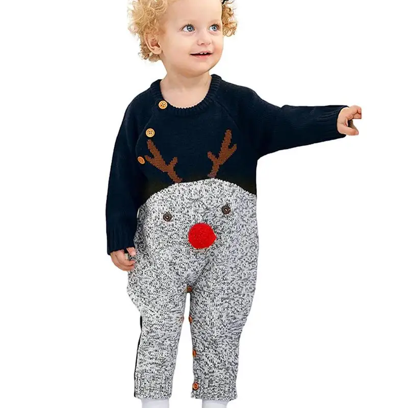 

Рождественские свитера для маленьких девочек, вязаная одежда для маленьких мальчиков, мультяшный свитер, дизайнерский комбинезон с оленями, наряд, теплый удобный костюм для мальчиков
