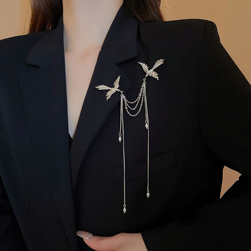 Женские броши в винтажном стиле с жемчужной кисточкой и фениксом