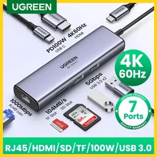 UGREEN USB C 허브, 맥북 에어 프로, 아이패드 프로, M1 PC 액세서리용, 4K, 60Hz, C 타입-HDMI 2.0, RJ45, USB 3.0, PD 100W 어댑터