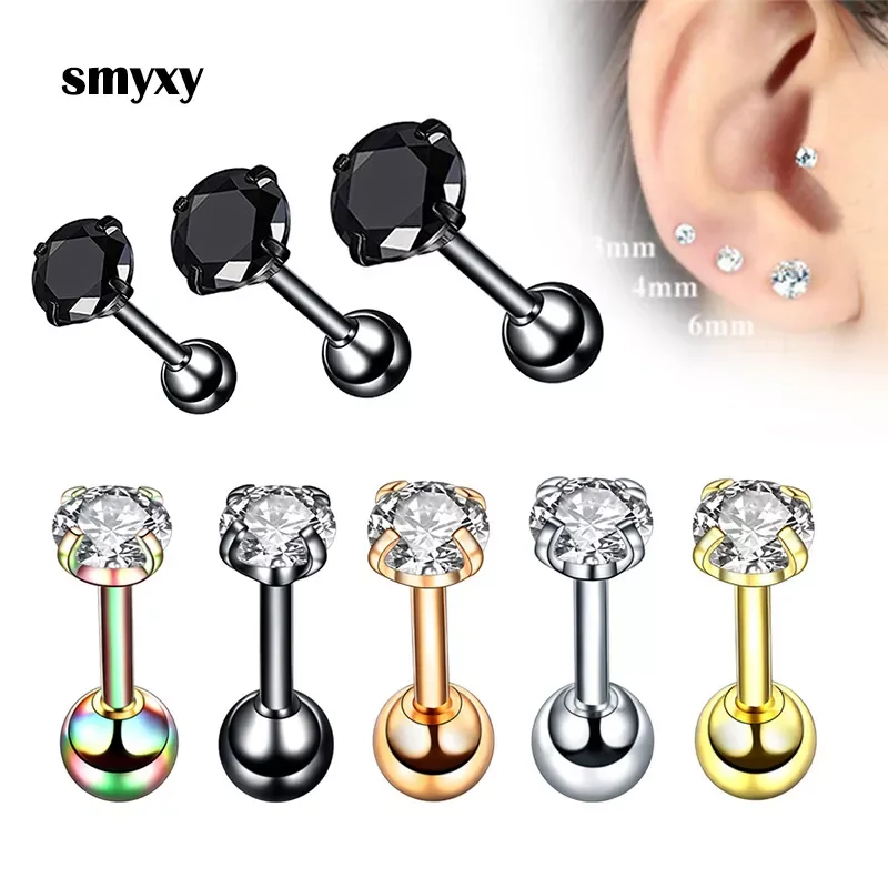 

New in pair Medical Stainless steel Crystal Zircon Ear Studs Earrings For Women/Men 4 Prong Tragus Cartilage Piercing Jewelry e
