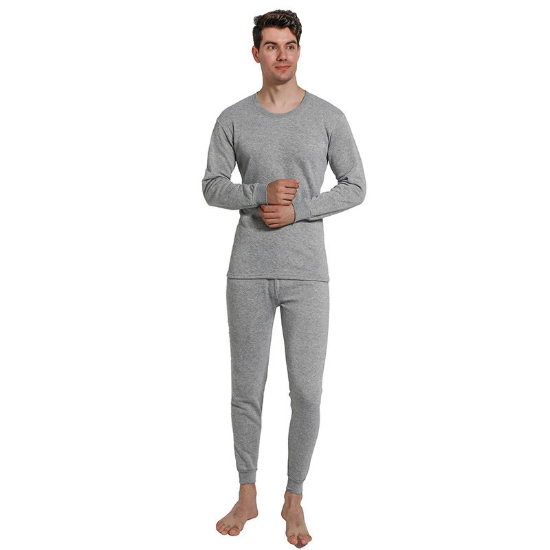 Men Fleece Lined Thermal Underwear Set Mens Winter Keep Warm Round Neck Long Johns 2Pcs Thicken Thermo Shirts & Bottoms Suit