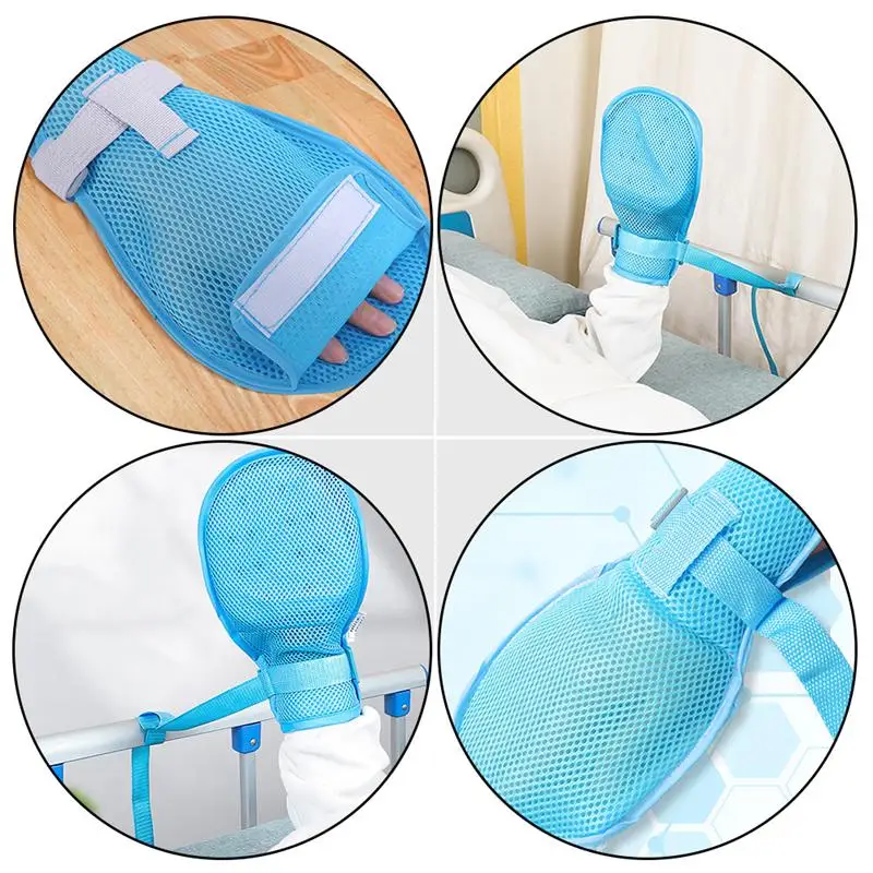 4pcs Safety Restraint Gloves Breathable Elder Dementia Finger Control Mitts (Sky-blue) | Красота и здоровье
