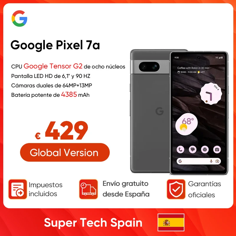Versione Globale Google Pixel 7A Google Tensor G2 Cellulare 64Mp Doppia Fotocamera 6.1 Pollici Schermo Oled Smartphone Pixel 7A Telefono