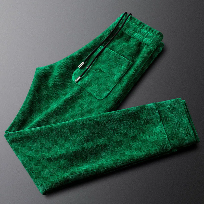 Light luxury colorful green three-dimensional B patch embroidered corduroy pants men's slim velvet men's casual men's pants