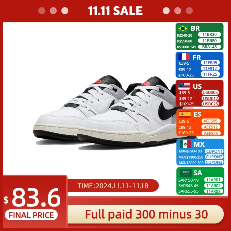 Nike Full Force Low Белые и черные износостойкие низкие туфли FB1362-101