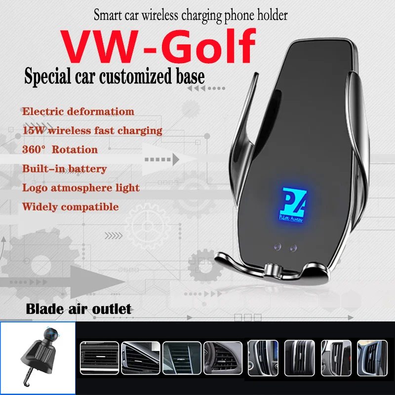 

For Volkswagen Golf Car Cell Mobile Phone Holder Wireless Charger 15W Fit 1,6 230TSI 180TSI 1.4TSI 2.0TSI 280TS 2016 2017 2018