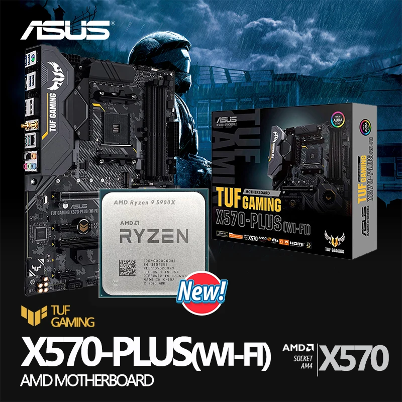 

New AMD Ryzen 9 5900X R9 5900X + ASUS TUF GAMING X570-PLUS (WI-FI) AMD AM4 X570 Motherboard All New But Without Cooler