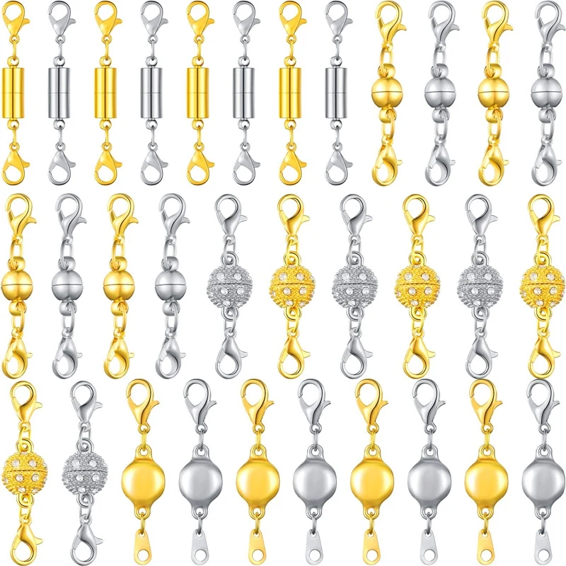 

32Pcs Magnetic Lobster Clasps Jewelry Extenders Locking Clasp Rhinestone Ball Magnetic Clasps For Jewelry Bracelet