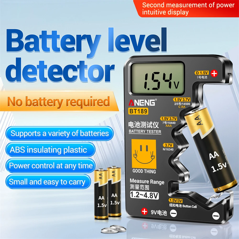 

ANENG BT189 Button Cell Battery Tester 9V N D C AA AAA Universal Household LCD Display Battery Tester Power Bank Detectors Tools