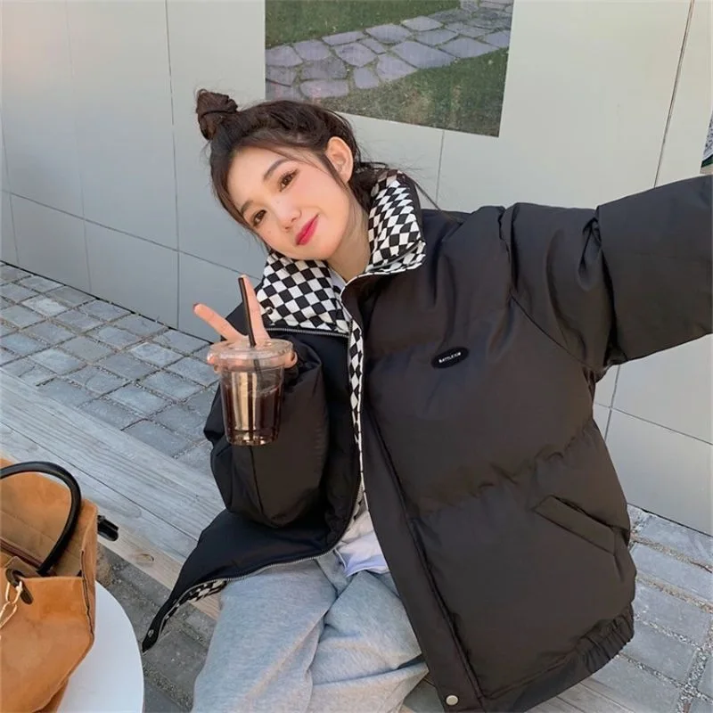 2022 Autumn Winter Down Cotton Jacket Women Casual Loose Warm Outwear Streetwear Oversized Zipper Stand-up Collar Female Coat