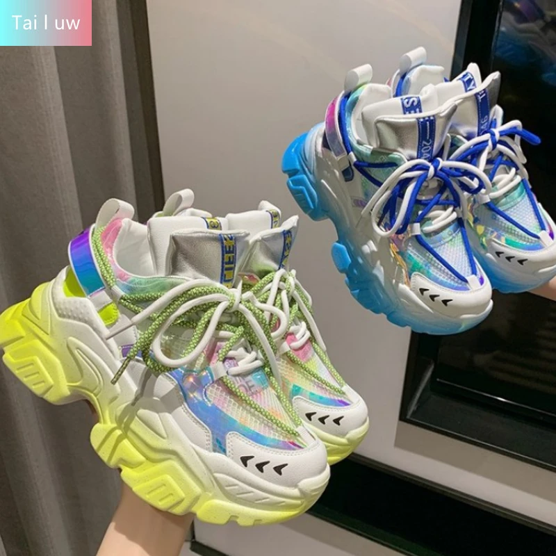 

Women's Sneakers Spring Sequined Casual Shoes Women Platform Heels Wedges Height Increasing 2022 Knitted Ladies Vulcanized Shoes