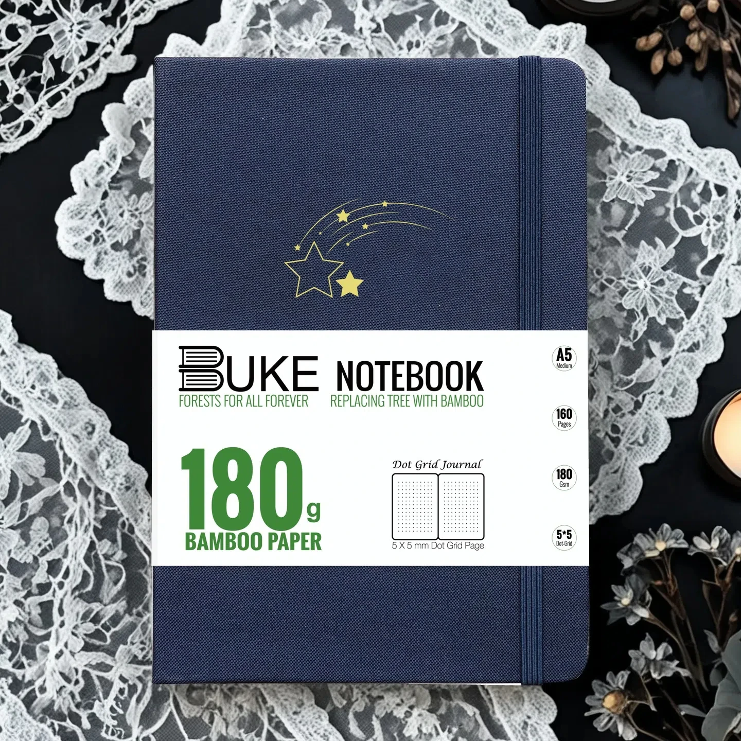 

Блокнот Buke Notebook А5 Дот-грид, серебристый, твердый переплет