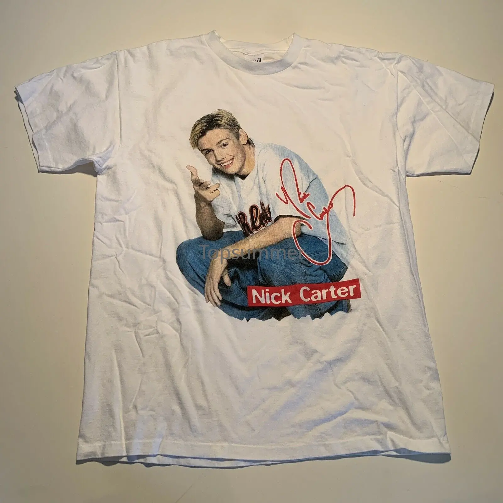 

Vtg 90S Nick Carter Backstreet Boys T-Shirt Size S-3Xl White Single Stitch Rap Band Cotton Cool Design 3D T Shirts Top Tee