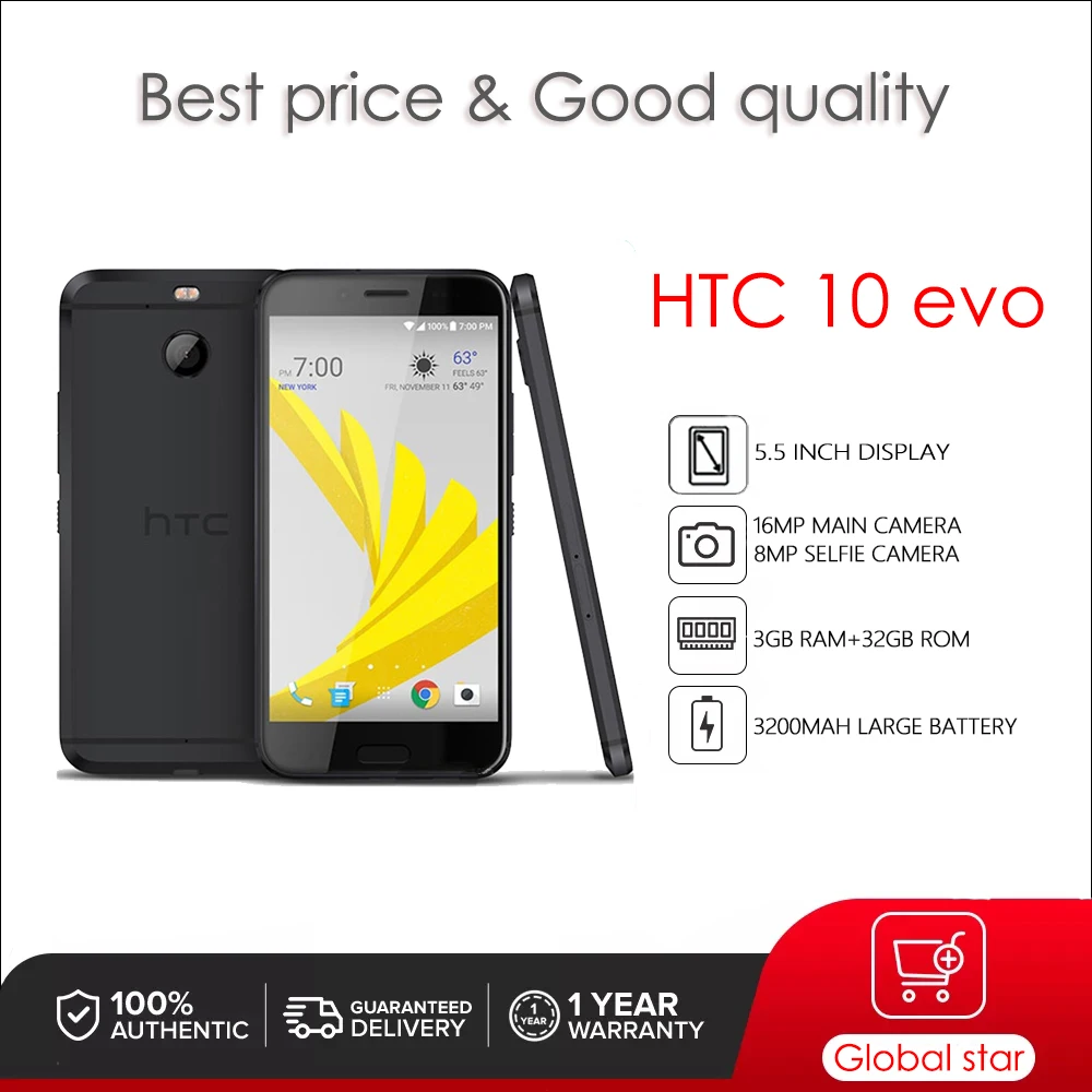 HTC 10 evo 32GB Refurbished Original mobile phones HTC Bolt 5.2inch 3000mah battery cellphone 12MP Camera free shipping