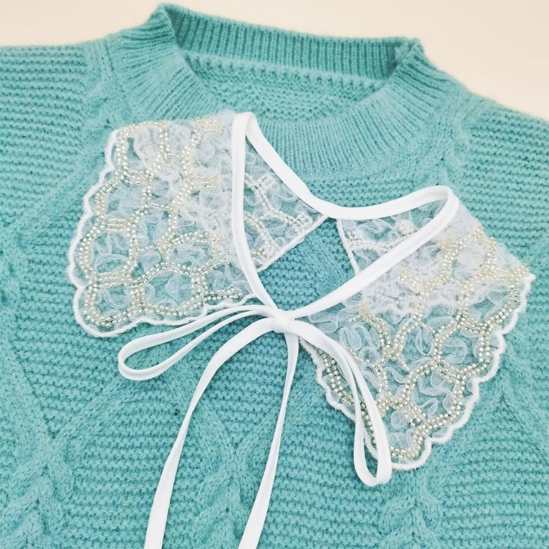 

Women for Doll Floral Lace Fake Collar Shawl Dickey Small Beaded Necklace Bow Ca