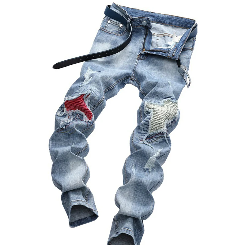 

Denim Jeans Distressed Medium Beard Effect Casual Fashion Pants Plus Size Men Retro Hip Hop Party Street Large Size