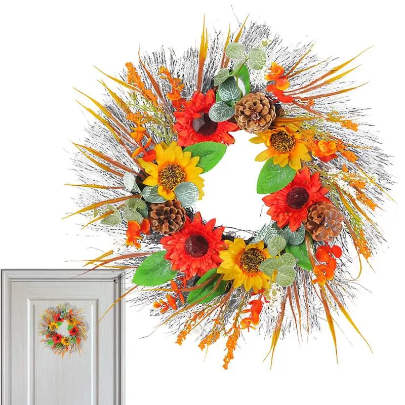 

Fall Wreath Artificial Pine Cones Wheat Ears Wreath 16 Inch Harvest Wreaths Thanksgiving Wreath Autumn Decor For Front Door Or