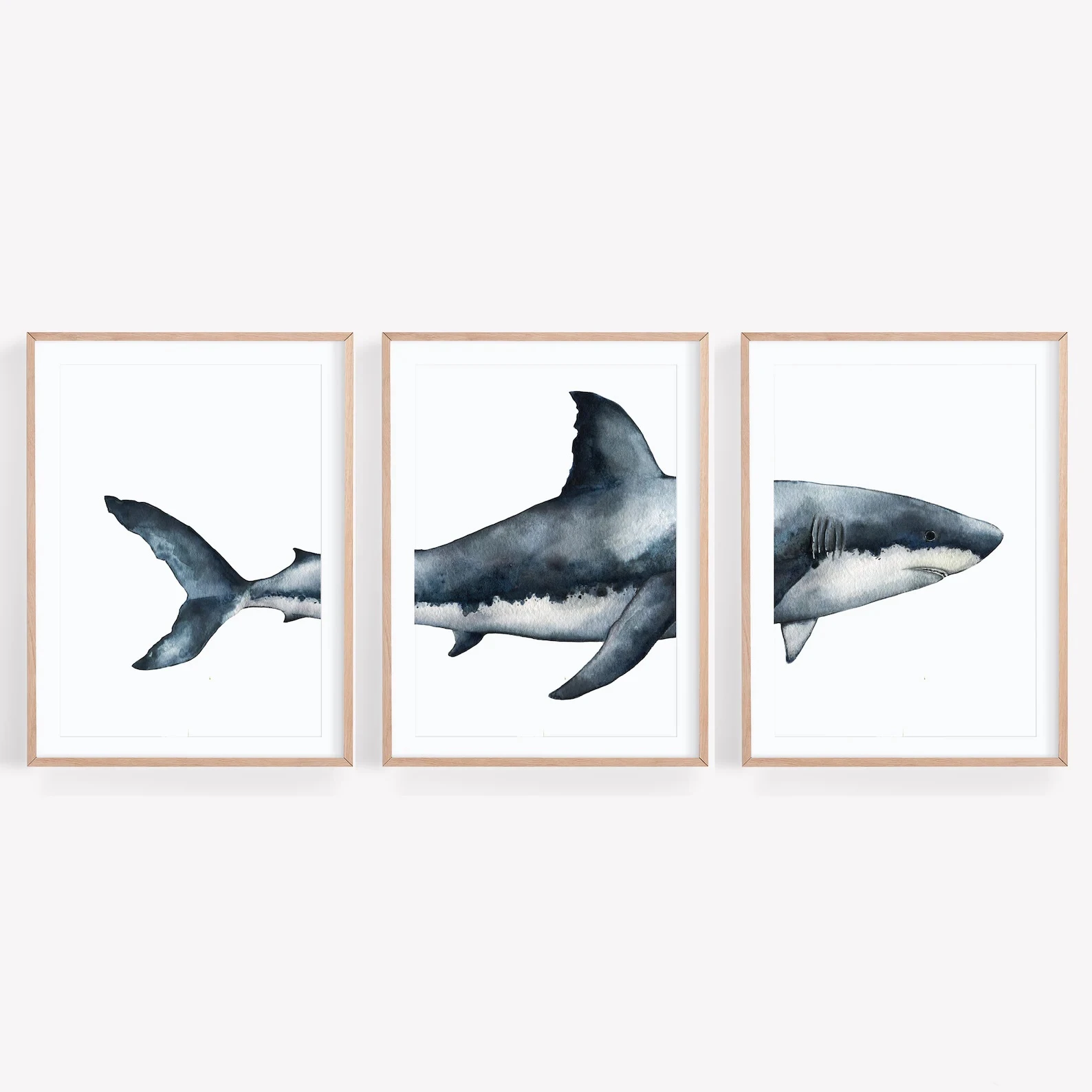 

White shark Printable Shark art print Watercolor shark Poster Dining Poster Bedroom Canvas Painting Art Home Wall Decor Picture