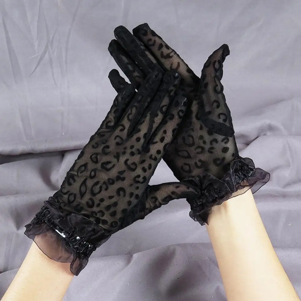 

1 Pair Women Banquet Gloves Leopard Print Wedding Gloves Perspective Women Banquet Gloves