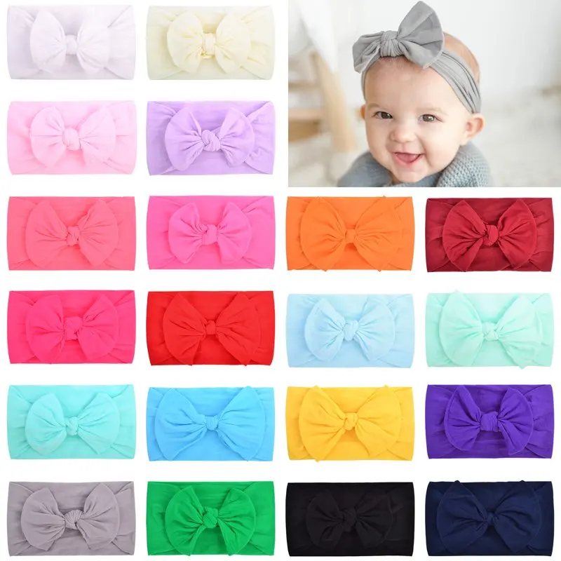 

Girls Nylon Headbands Turban Hair Bows Hair Band Elastic Hair Accessories for kids Toddlers Infants Newborn 20 color Pack