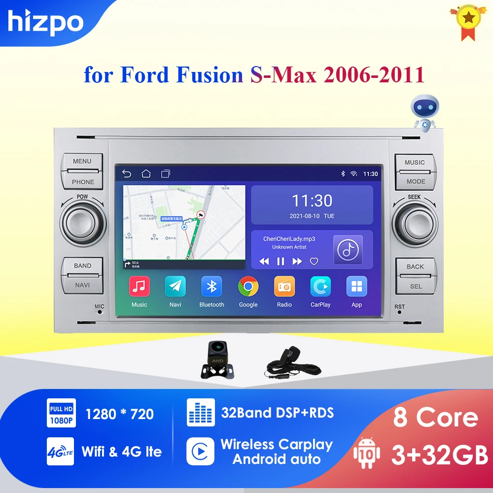 

Автомобильный мультимедийный проигрыватель, плеер 2 Din на Android для Ford Focus 2, Mondeo C Max, Kuga, Fiesta, 7 дюймов, с функцией Mirror Link, GPS, Wi-Fi, радио