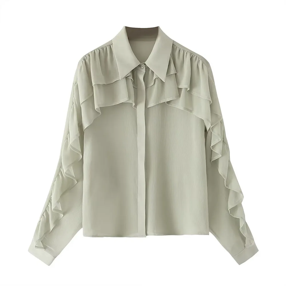 

BER&OYS&ZA Spring/Fall women's chic solid color lapel fashion double layered draped long sleeve shirt