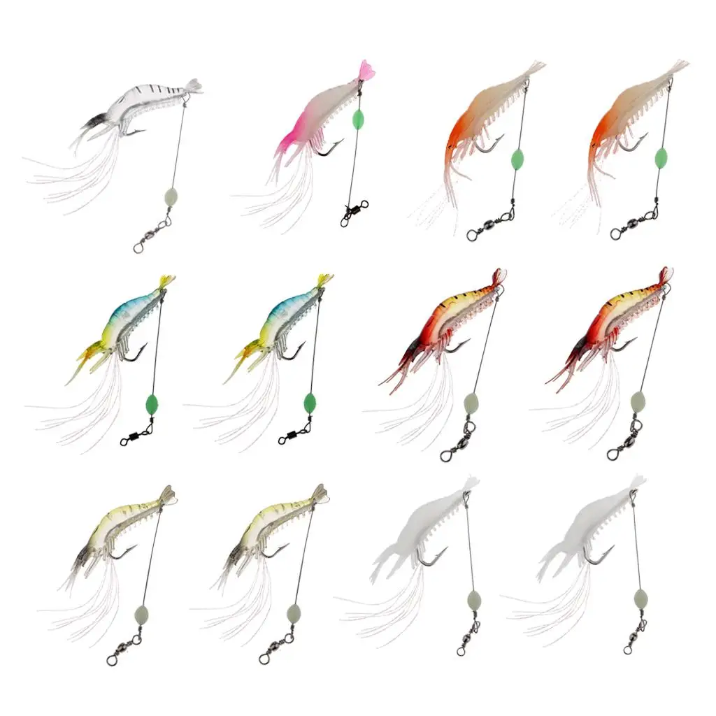 

12Pcs/set Artificial Soft Set, Luminous Fishing Lure w/Hook Luminous Bead