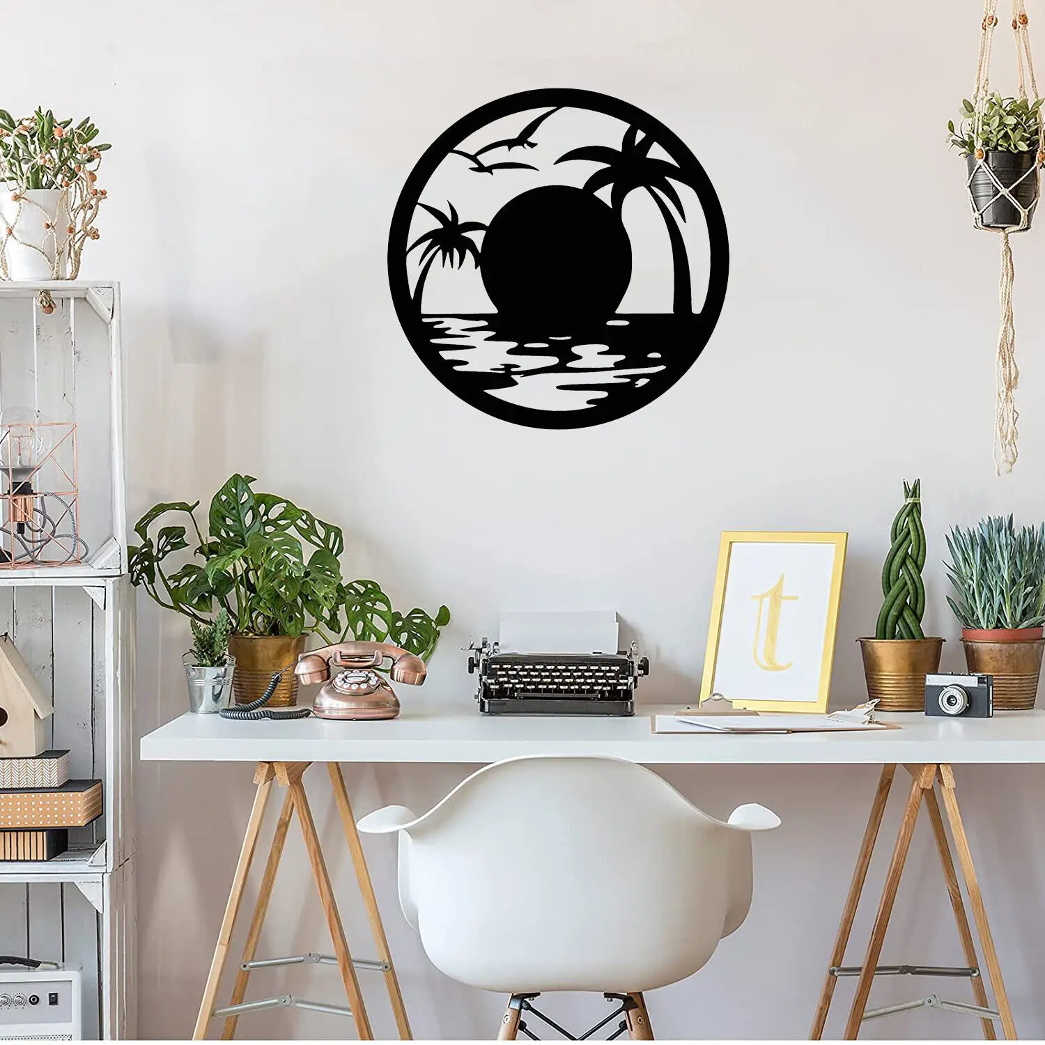 

Настенное украшение с изображением заката пляжа, домашний декор, металлическое искусство