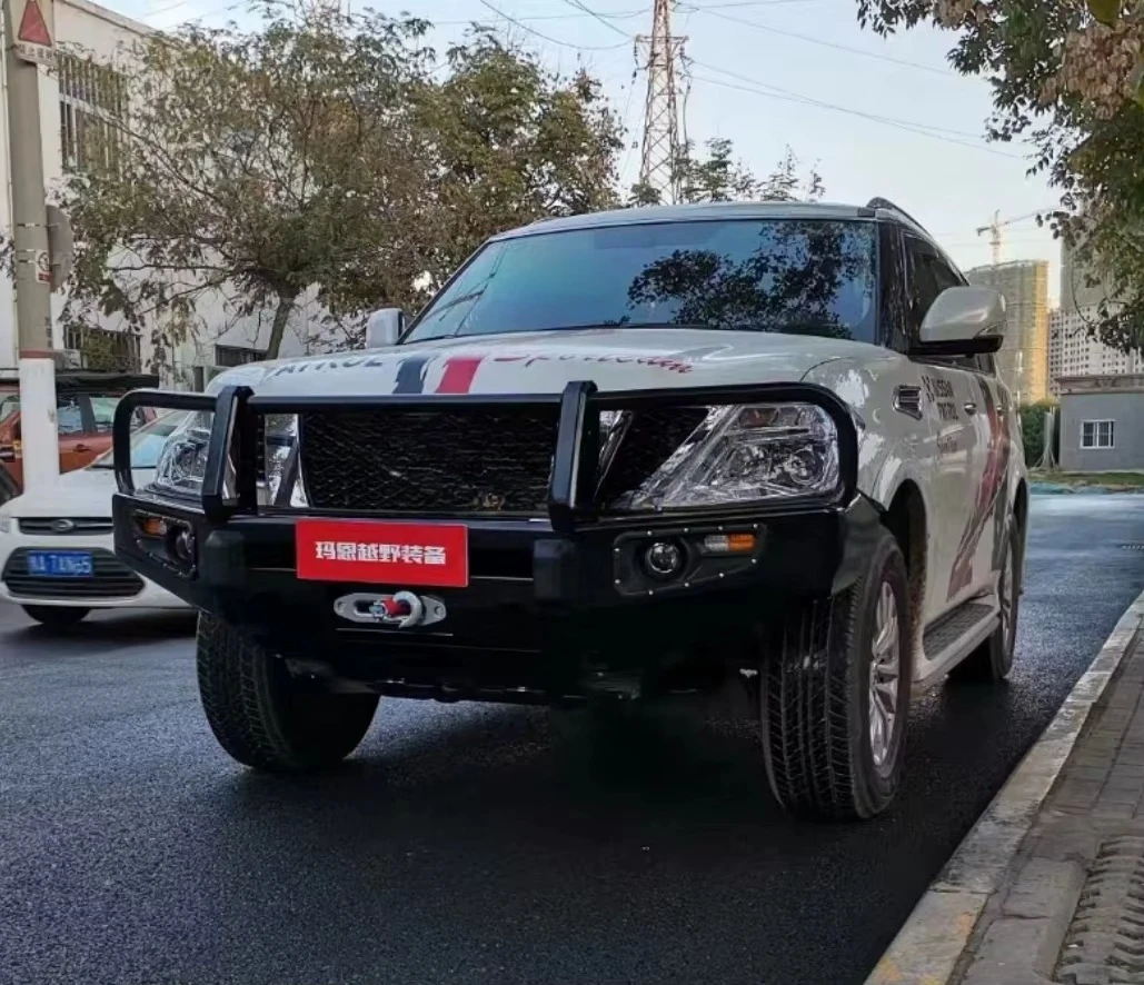 Фото Усиленный стальной передний бампер-кенгурятник 4x4 для бездорожья с креплением для лебедки для Nissan Patrol Y62 2010-2019 №5