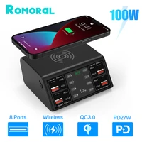 100w usb charger pd qc3 0 usb c 8 port fast phone charger wireless charger station for iphone 13 12 11 pro max samsung tablet