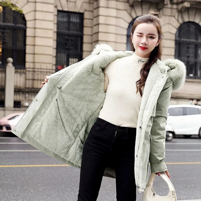 Down Cotton Jacket Womens 2022 Winter New Korean Waist-length Thin Padded Coat Women Large Size Hooded Fur Collar Thick Parkas