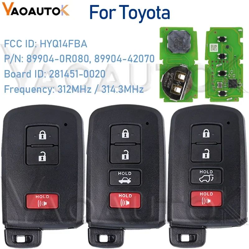 Умный дистанционный Автомобильный ключ для Toyota Avalon Camry Corolla RAV4 Prius 2015-2019 281451-0020G