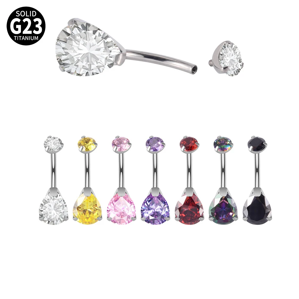

2PCS G23 Titanium Belly Button Rings Barbell Inner Thread Zircon Navel Piercing Drop Dangle Belly Piercing Body Jewely For Women