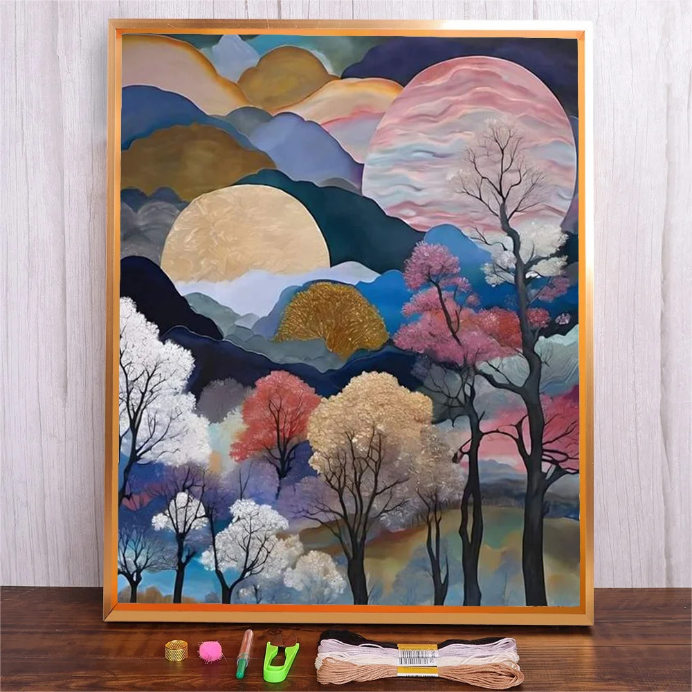 Абстрактный семейный набор для вышивки крестиком 11ct белая ткань с принтом Набор