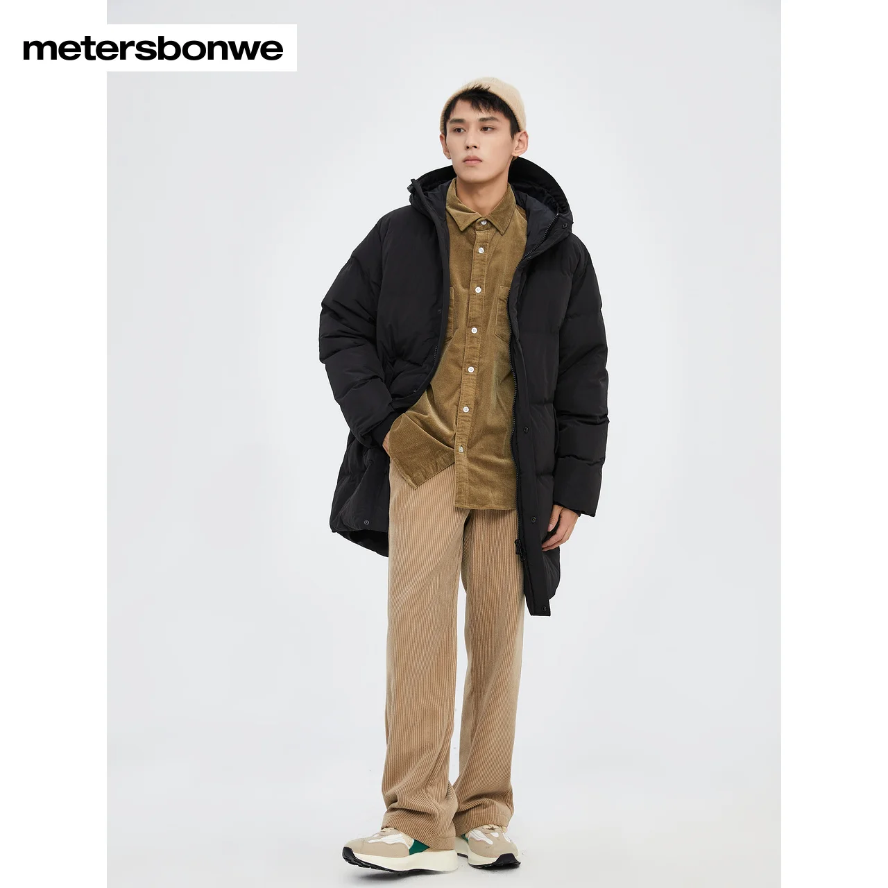 Metersbonwe Men's 22 New Winter Solid Color Stand Collar Hooded Down Jackets 80% Duck Down Loose Thick Medium Length Warm Wear