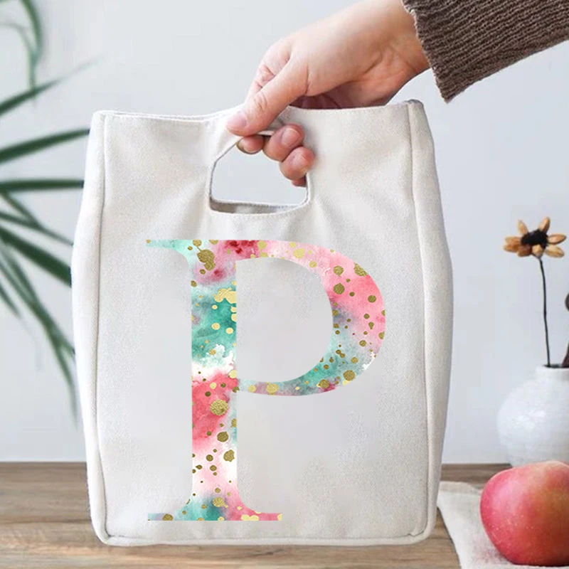

Fashion 26 Alphabet Print Lunch Bag for Women Children Thermal Insulated Luncheon Bag Tote Girl Food Picnic Bag Insulation Pouch